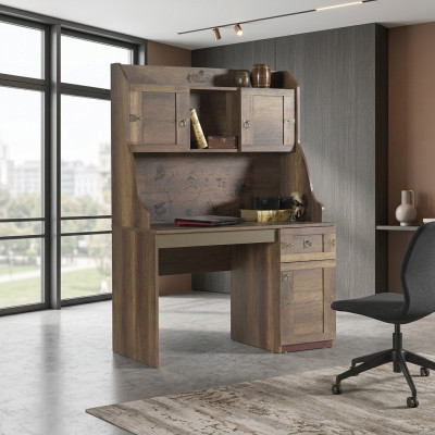 Garnitur Schreibtisch Set Pirat Holz Bücherregal Braun Kinderzimmer