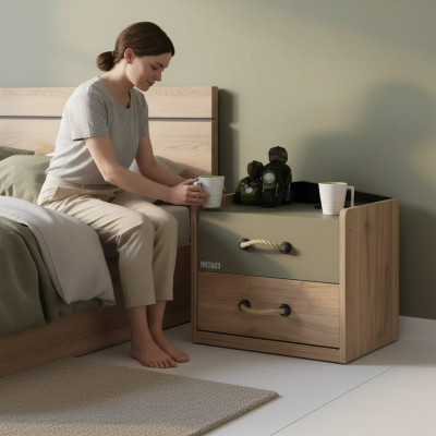 Nachttisch Nachtkonsole Schlafzimmer Holz Barun Kindernachttisch Grün