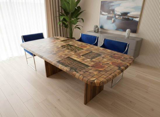 Esstisch Epoxidharz Esszimmertisch Mosaik Tisch 90 cm Holz Braun Neu 