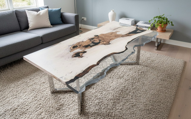 Esstisch Epoxidharz Küchentisch Esszimmertisch Tisch 220 cm Holz Weiß