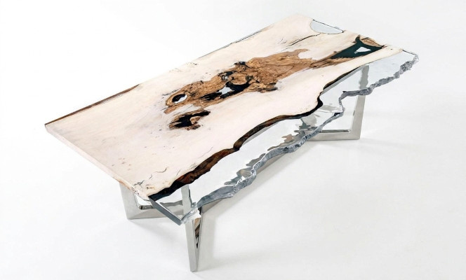 Esstisch Epoxidharz Küchentisch Esszimmertisch Tisch 220 cm Holz Weiß