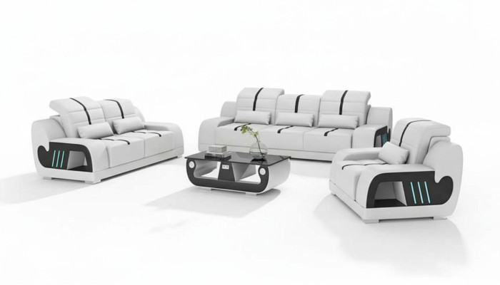 Couchgarnitur Luxus Sofagarnitur Komplette Weiß Kunstleder Sofa 321