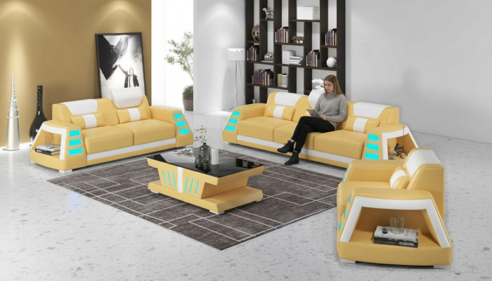 Couchgarnitur Sofagarnitur Ledersofas Sofa Komplette 3tlg Gelb Set Sofas