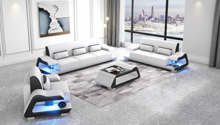 Couchgarnitur Sofagarnitur Ledersofas Sofa Komplette 3tlg Weiß Set 3+2+1