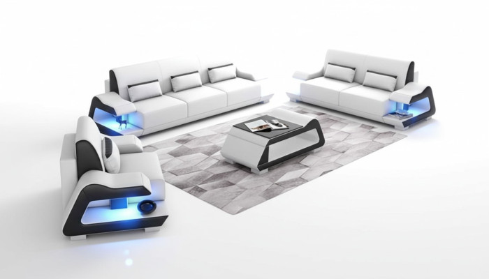 Couchgarnitur Sofagarnitur Ledersofas Sofa Komplette 3tlg Weiß Set 3+2+1