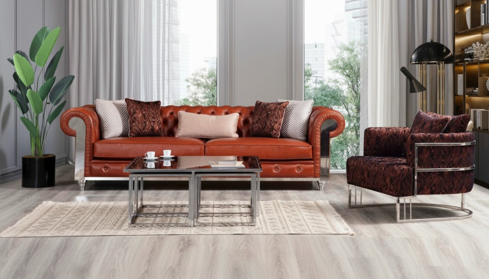 Chesterfield Sofagarnitur Kunstleder Dreisitzer Braun Couchgarnitur Couchen