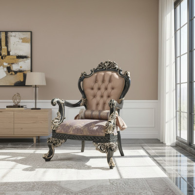 Sessel Beige Ohrensessel Barock Sitzer Stoff Polyester Wohnzimmer