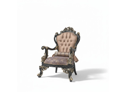 Sessel Beige Ohrensessel Barock Sitzer Stoff Polyester Wohnzimmer