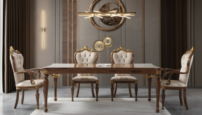 Klassische Essgruppe Essecke Esszimmer Esstisch Holz Set 7tlg Braun tisch