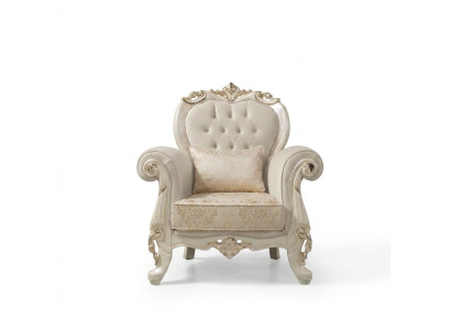Einsitzer Sessel Ohrensessel Sitzer Stoff Beige Polyester Holz Barock