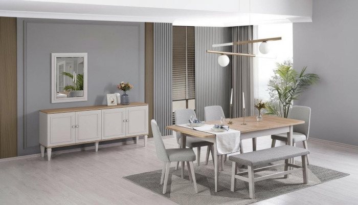 Essgruppe Esszimmermöbel Set 8tlg Esszimmer Esstisch Stühle Holz Grau
