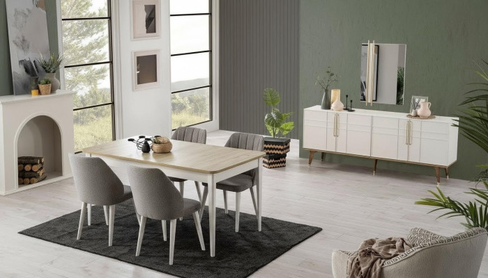 Essgruppe Esszimmermöbel Set 9tlg Esszimmer Esstisch Stühle Holz Weiß