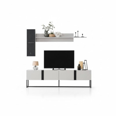 Garnitur TV Ständer Schrank RTV Lowboard Wohnzimmer Regale Weiß Holz
