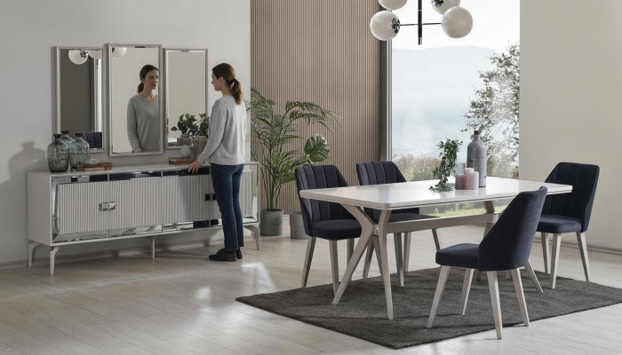 Esszimmer Luxus Essgruppe Garnitur Esstisch Set 9tlg Grau Holz Tisch
