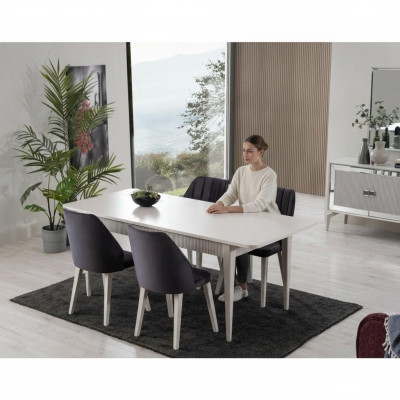 Esstisch Ausziehbar Modern Essgruppe Esszimmer Set 9tlg Grau Holz