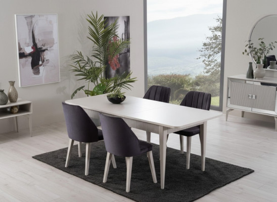 Esstisch Ausziehbar Modern Essgruppe Esszimmer Set 9tlg Grau Holz