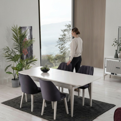 Essgruppe Esstisch Ausziehbar Modern Esszimmer Set 7tlg Grau Holz 