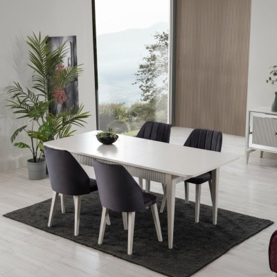 Essgruppe Esstisch Ausziehbar Modern Esszimmer Set 7tlg Grau Holz 