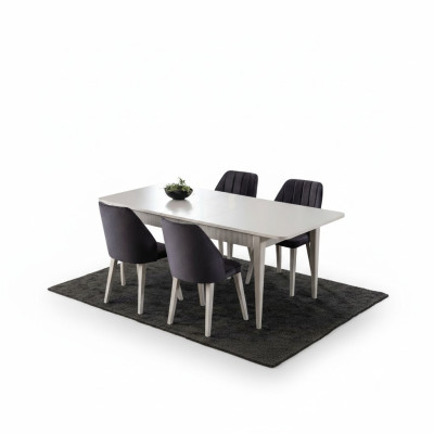 Essgruppe Esstisch Ausziehbar Modern Esszimmer Set 7tlg Grau Holz 