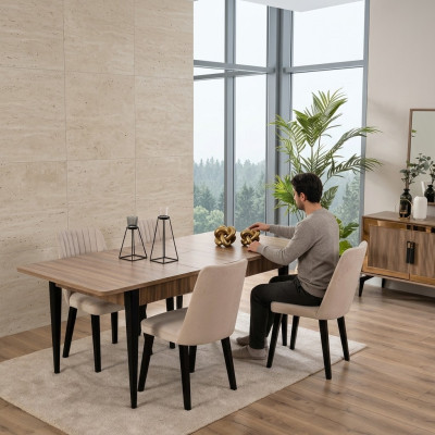 Essgruppe Garnitur Esszimmer Esstisch Set 7tlg Esszimmer Braun Holz