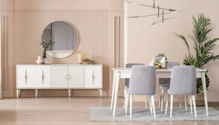 Essgruppe Garnitur Esszimmer Esstisch Set 9tlg Essecke Weiß Holz Groß