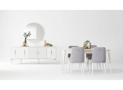 Essgruppe Garnitur Esszimmer Esstisch Set 9tlg Essecke Weiß Holz Groß