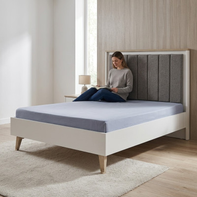 Bettrahmen Kinderzimmer Kinderbett 100 cm Jugendbett Holz Grau Stoff