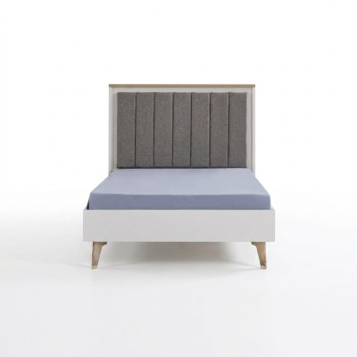 Bettrahmen Kinderzimmer Kinderbett 100 cm Jugendbett Holz Grau Stoff