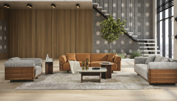 Couchgarnitur Sofagarnitur Komplette Polstersofa Braun Stoff Stoffsofa