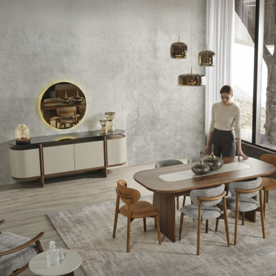 Essgruppe Garnitur Essecke Esstisch Set 9tlg Esszimmer Braun Holz Neu