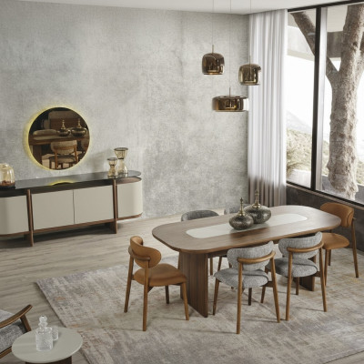 Essgruppe Garnitur Essecke Esstisch Set 9tlg Esszimmer Braun Holz Neu