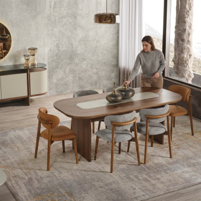 Garnitur Esszimmer Essgruppe Essecke Esstisch Set 7tlg Braun Holz Neu