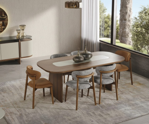 Garnitur Esszimmer Essgruppe Essecke Esstisch Set 7tlg Braun Holz Neu