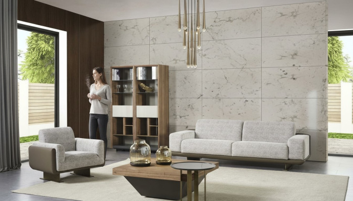Sofagarnitur Dreisitzer Einsitzer Polstersofa Grau Gruppe Sofa Design