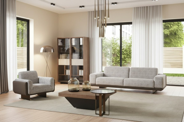 Sofagarnitur Dreisitzer Einsitzer Polstersofa Grau Gruppe Sofa Design