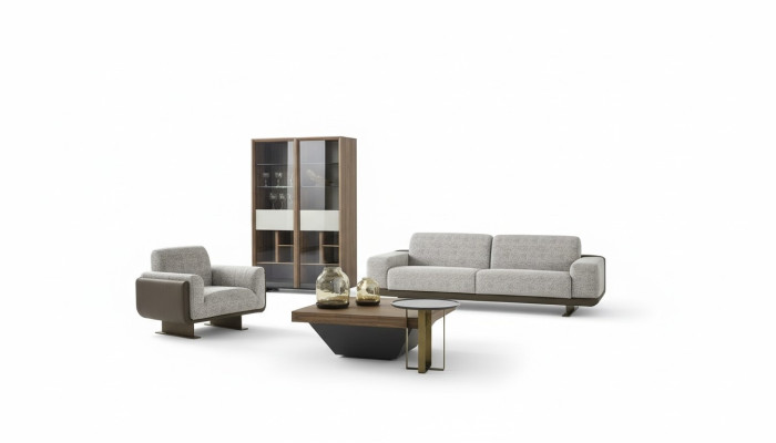 Sofagarnitur Dreisitzer Einsitzer Polstersofa Grau Gruppe Sofa Design
