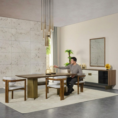 Essecke Essgruppe Garnitur Esstisch Set 9tlg Esszimmer Braun Holz Neu
