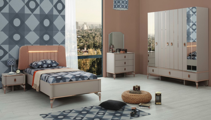 Jugenbett Kindermöbel Kinderbett Komplette Beige Holz Set 5tlg Modern