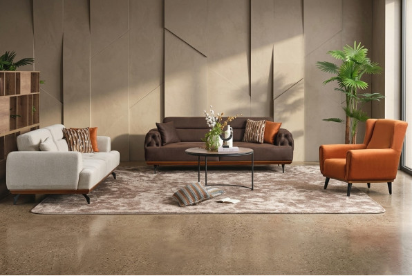 Couchgarnitur Polstersofa Mehrfarbig Dreisitzer Sessel Sofa Stoff Set 3+3+1