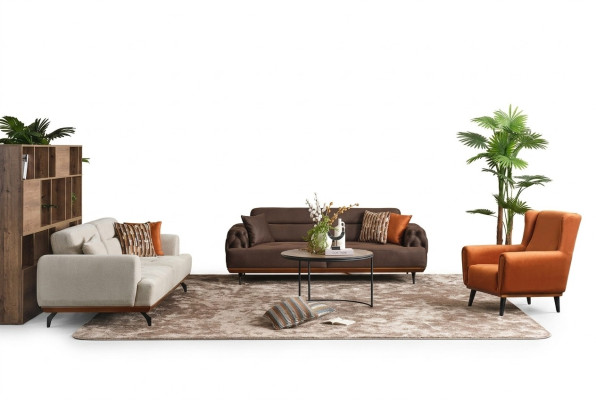 Couchgarnitur Polstersofa Mehrfarbig Dreisitzer Sessel Sofa Stoff Set 3+3+1