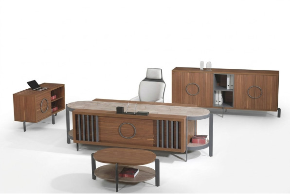 Bürotisch Gruppe Büro Schreibtisch Set 4tlg Holz Braun Kommode Groß