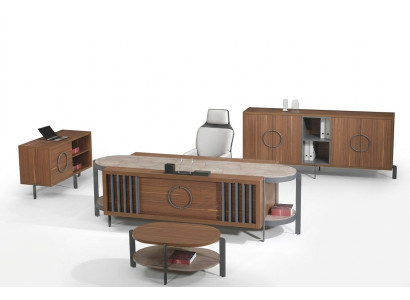 Bürotisch Gruppe Büro Schreibtisch Set 4tlg Holz Braun Kommode Groß
