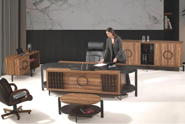 Luxus Komplette Büro Schreibtisch Bürotisch Set 4tlg Holz Braun Tisch