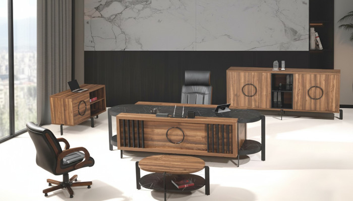 Luxus Komplette Büro Schreibtisch Bürotisch Set 4tlg Holz Braun Tisch