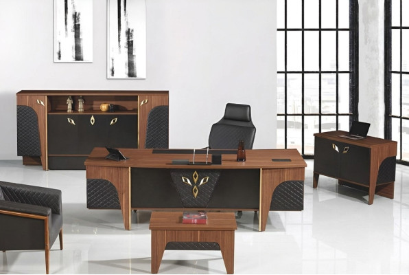 Komplette Büro Schreibtisch Bürotisch Set 4tlg Holz Braun Luxus Groß
