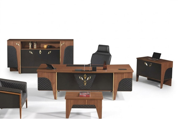 Komplette Büro Schreibtisch Bürotisch Set 4tlg Holz Braun Luxus Groß