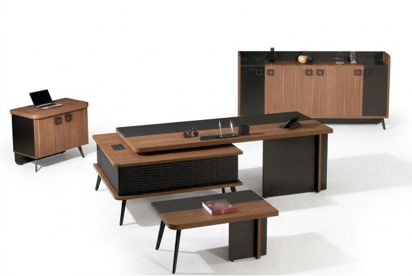 Komplettbüro Büromöbel Schreibtisch Büro Bürotisch Set 4tlg Holz Braun