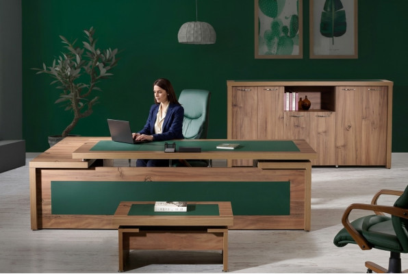 Komplette Büro Eckbürotisch Bürotisch Set 3tlg Holz Braun Luxus Groß