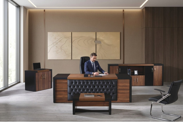 Arbeitszimmermöbel Büro Schreibtisch Bürotisch Set 4tlg Holz Braun