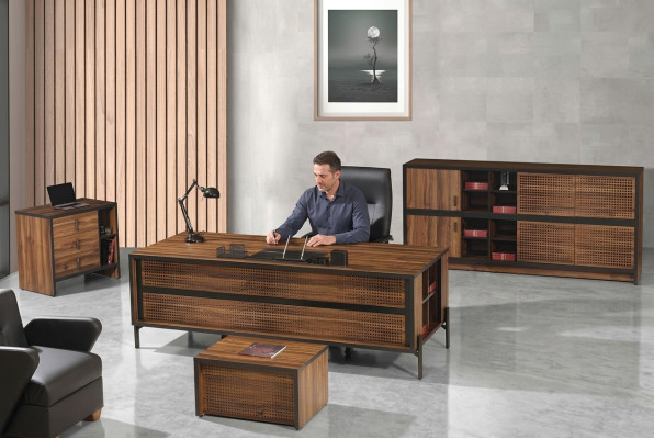Büromöbel Komplettbüro Schreibtisch Büro Bürotisch Set 4tlg Holz Braun